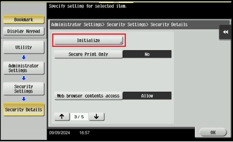 Picture of How to Initialize Network Settings on machine - Konica Minolta+ Assist