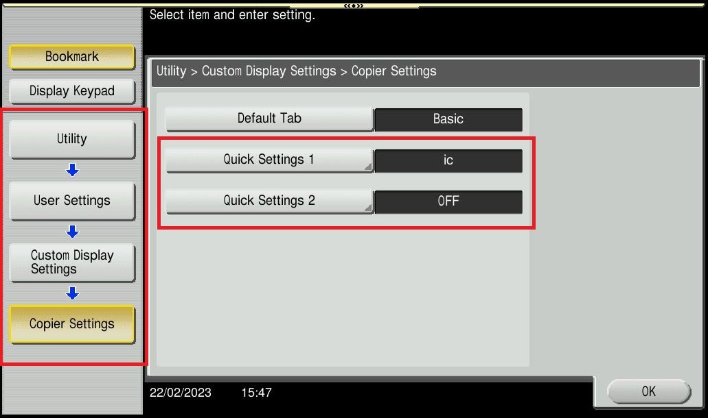 How to set the Quick Copy Settings - Konica Minolta+ Assist