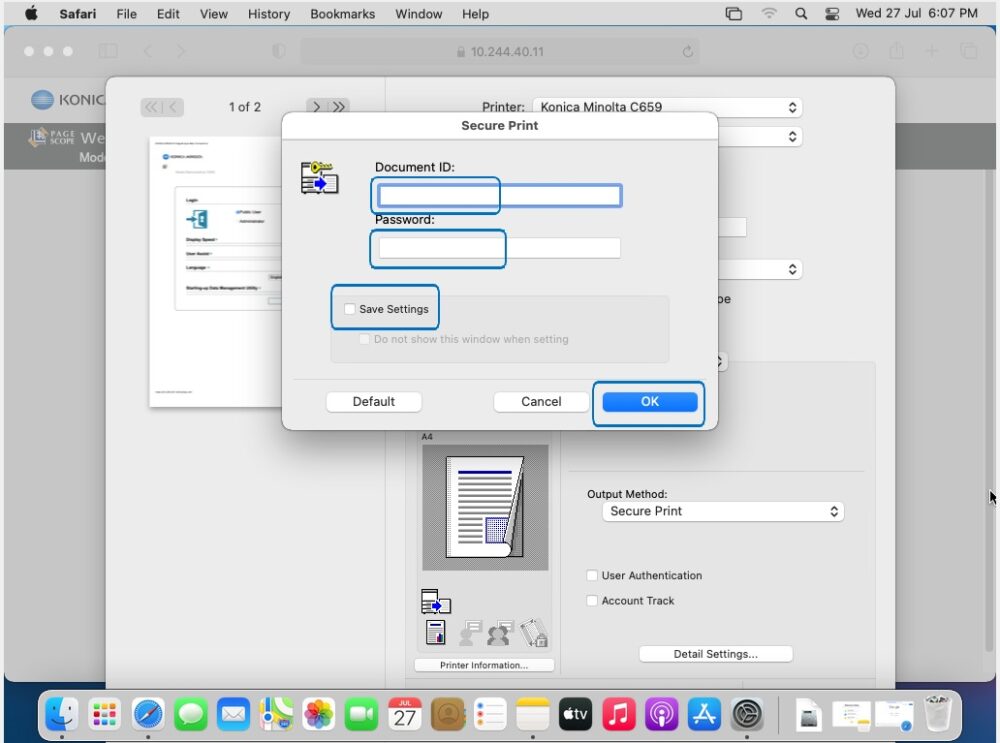 How to Set Secure Print on MAC PC - Konica Minolta+ Assist