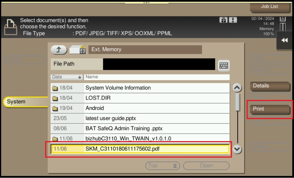 How to Print from External Memory - Konica Minolta+ Assist